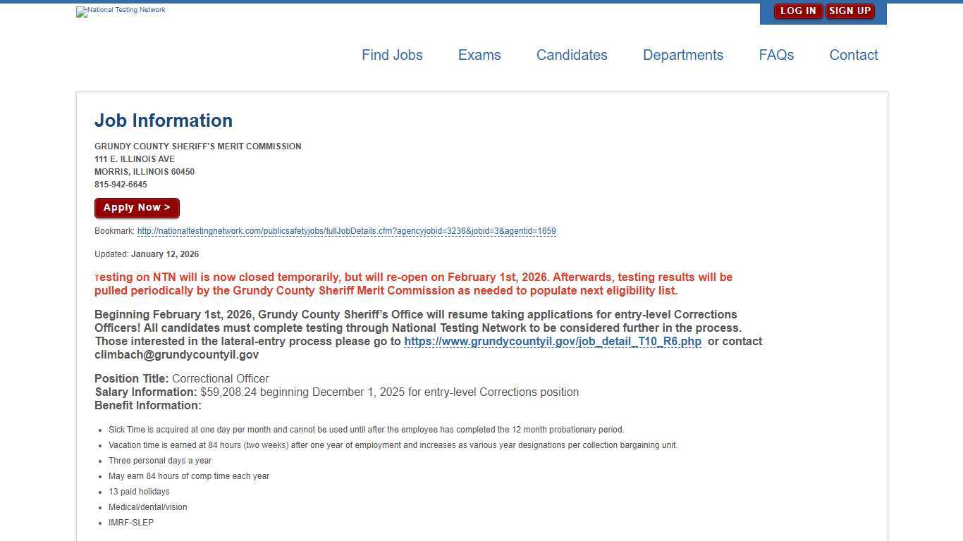 GRUNDY COUNTY SHERIFF'S MERIT COMMISSION Job Details National Testing Network